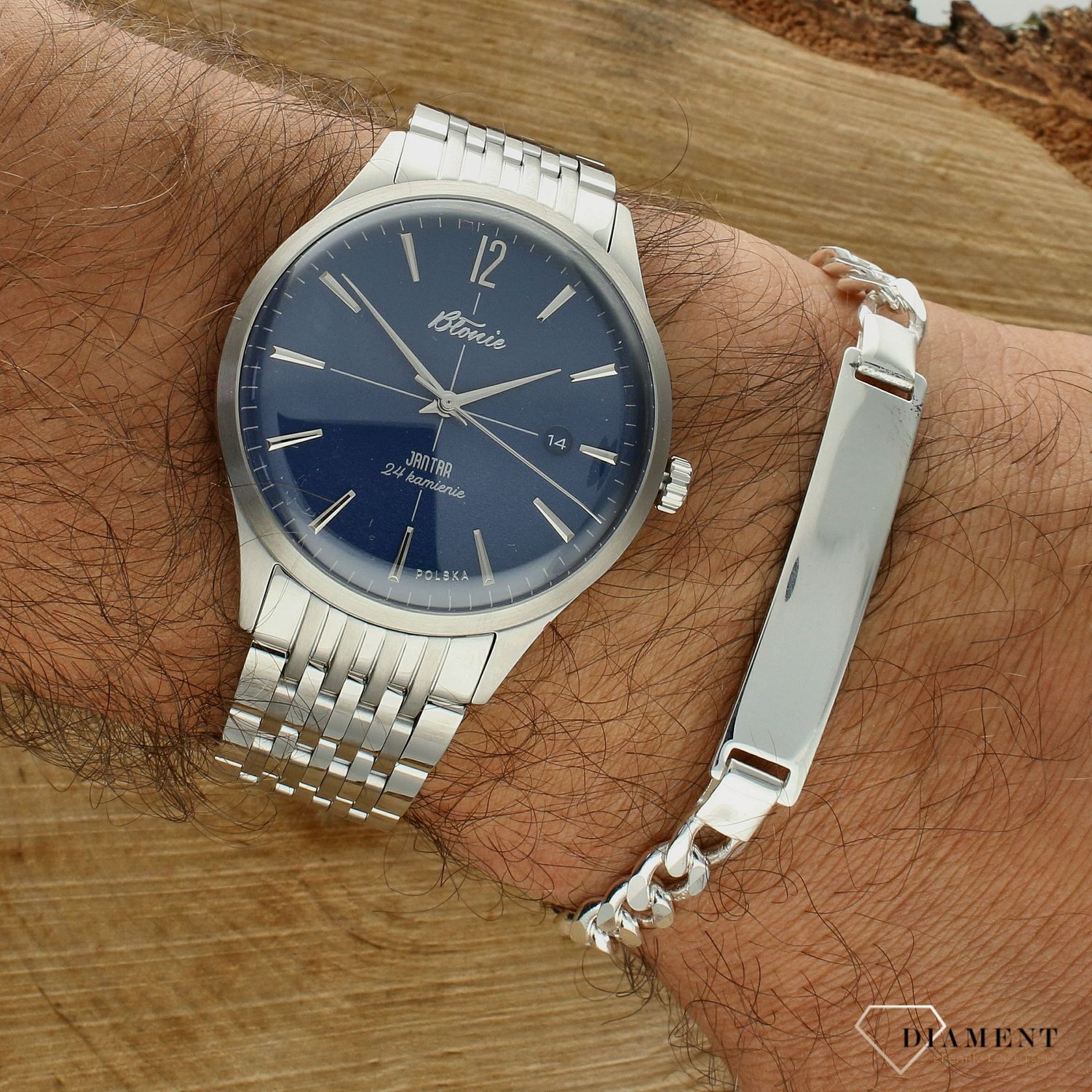 Polski zegarek automatyczny męski Błonie Jantar Burza⌚ Grawer na zegarku gratis 🔝 Męski zegarek na bransolecie klasyk🎁Prezent na Walentynki ❤️Prezent na Święta🤗 Największy wybór polskich zegarków w sklepie zegarki-diament.jpg